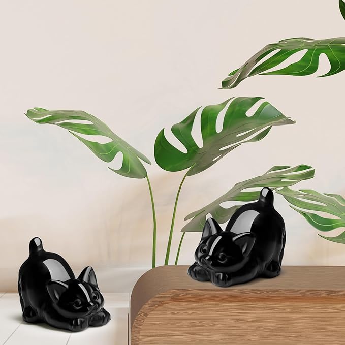 Black Obsidian Cat Decor Statue Figurine Crystals and Healing Stones Natural Gemstones Sculpture Carved Kitten Cute Office Room Home Decor Decoration for Cat Lovers Women Men