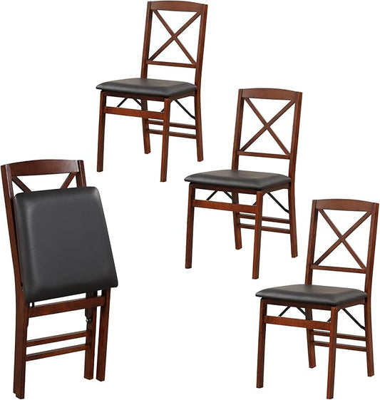 Giantex Folding Dining Chairs Set of 4, Foldable Wood Kitchen Chairs with Padded Seat, Solid Wood Frame, Max Load 400 Lbs, No Assembly Easy to Store Wooden Dining Chairs for Apartment, Small Space