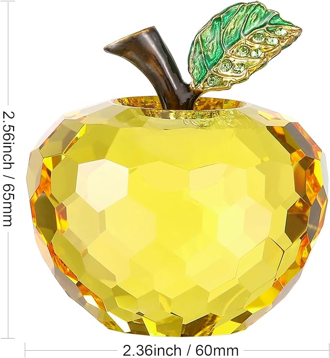 Crystal Apple Figurine Paperweight, Handmade Statue Ornament Home Decoration, Collectible Crystal Crafts, Come with Gift Box, Great Gift for Birthday Holidays Christmas (Yellow-60mm)