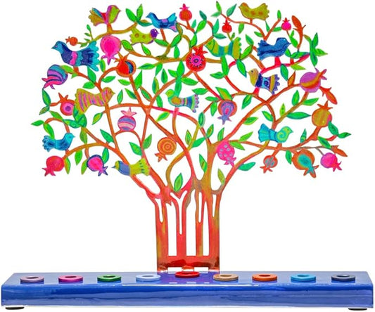 Yair Emanuel Menorah for Hanukkah | Colorful Hand Painted Design | Judaica Gift (Pomegranate Tree (HAY-2))