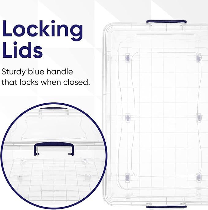 Superio Storage Containers With Wheels (3 Pack), Stackable Large Storage Containers With Lids, Durable Latches (60 Quart)