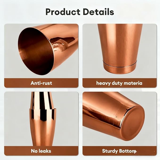 4 packs Bar Cocktail Boston Cocktail Shaker Martini Shaker Mixer Basic Tool Cocktail Set Stainless Steel Bar Shaker for Bartender (copper)