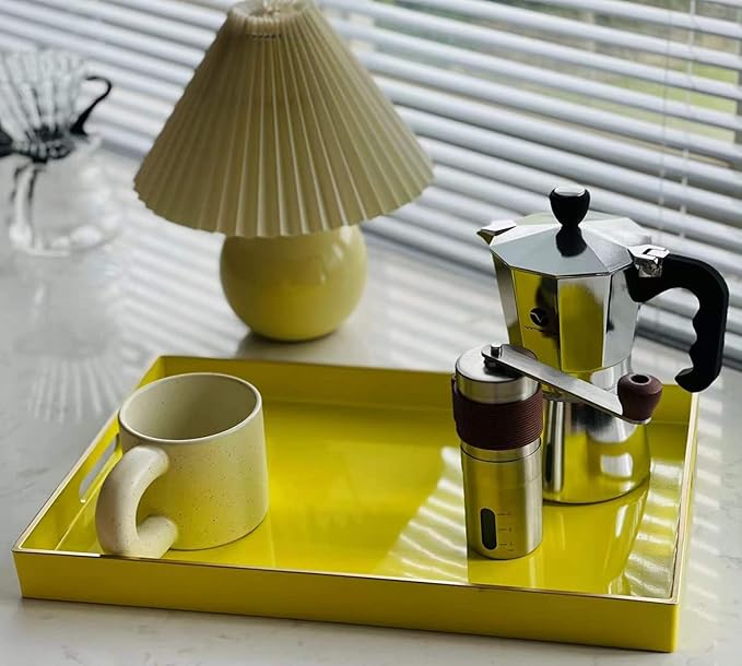 Zosenley Decorative Tray, Rectangular Plastic Tray with Handles, Modern Vanity Tray and Serving Tray for Bathroom, Kitchen, Ottoman and Coffee Table, 15.6" x 10.2" (Yellow)