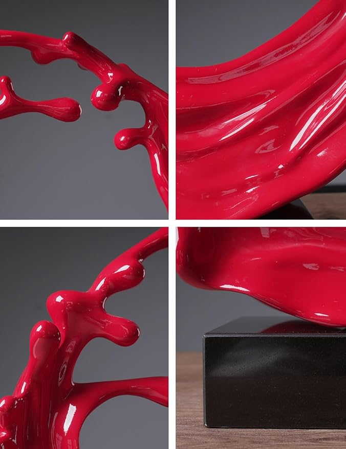 Abstract Sculpture Decor Modern Arts Sea Wave Figurine Table Centerpiece Statue Polyresin Red 16.5 inch