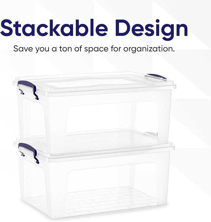 Superio Clear Storage Boxes with Lids, 28.5 Quart BPA Free Plastic Containers, Bins for Organizing, Stackable Crates, Organizer Totes for Home, Office, School, and Dorm, 5 Pack