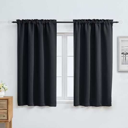 Aiyufeng Halloween Black Short Blackout Curtains for Bedroom 54 Inches Long 2 Panels Set, Solid Thermal Insulated, Energy Saving Window Treatment Curtains Blackout Drapes, W40 x L54 Inch, Black