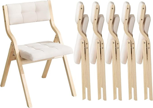 6-Pack Folding Dining Chairs with Cushion,Padded Foldable Dining Chairs,Portable Wooden Folding Chairs for Dining Rooms Kitchen Wedding and Party Indoor Beige