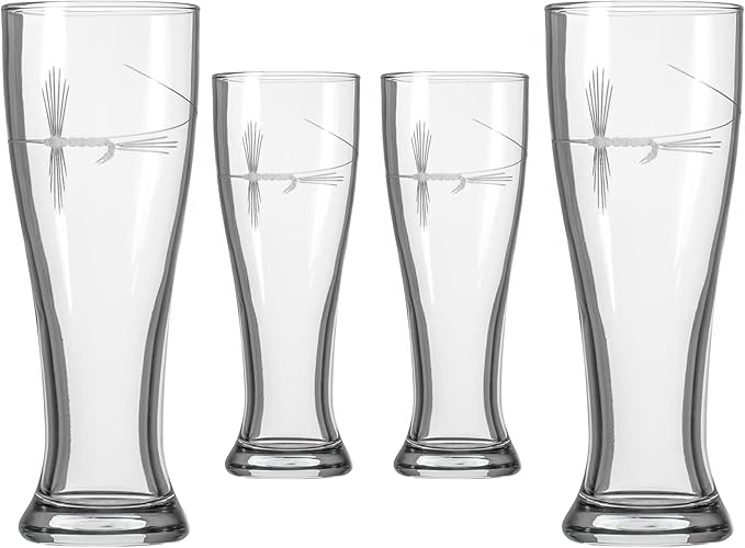 Rolf Glass | Fly Fishing Beer Pilsner 16oz | Set of 4 | Engraved Beer Pilsner | Lead-free beer glasses | Made in the US | Outdoors Lifestyle