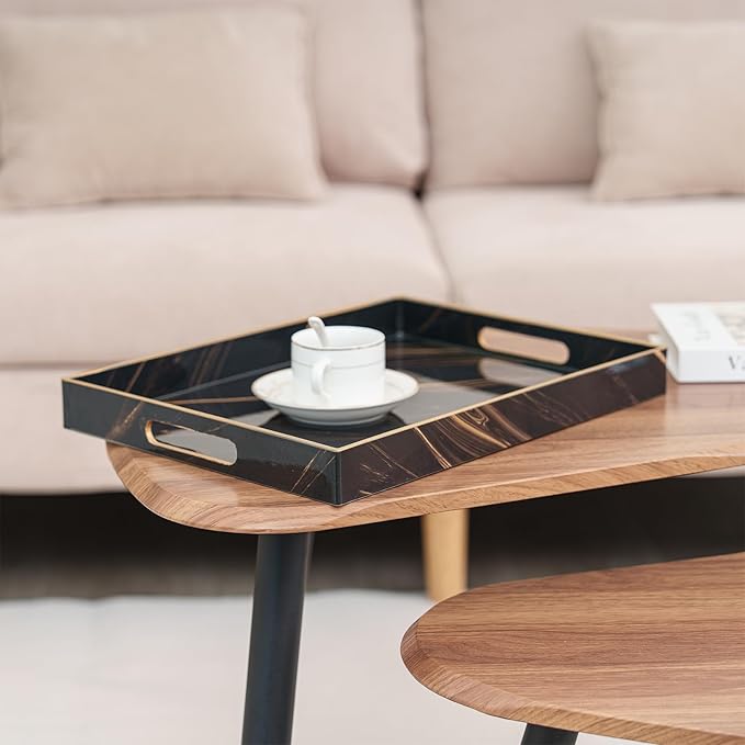 Serving Tray, Modern Plastic Food Trays for Eating on Lap Decor Coffee Tray with Handles Rectangular Non-Slip Candle Plate, 15.7"x11.8"x1.6" Large Drinks Platter for Kitchen/Living Room/Bedroom