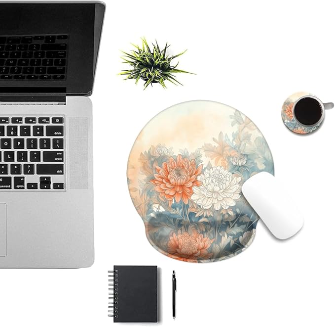 Mouse Pad with Wrist Support, Ergonomic Mouse Pad with Memory Foam Wrist Rest Cushion, Non-Slip Rubber Base Gaming Mice Pad for Home Office Computer Laptop,Aesthetic Flower