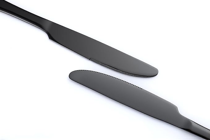 24 Pcs Balck Silverware Set for 4, Food-Grade Stainless Steel Flatware Set,Mirror Polished Cutlery Utensil Set, Include Steak Knife Fork and Spoo, Dishwasher Safe