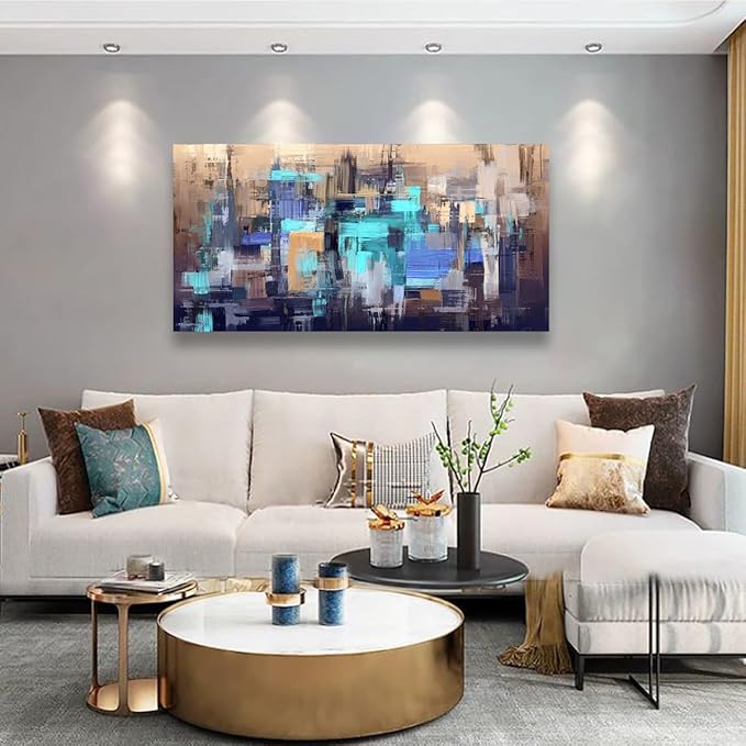 Abstract Wall Art Living Room Modern Textured Brown Blue Wall Art Bedroom Office Wall Decor Large Boho Canvas Wall Art Prints Pictures Farmhouse Paintings Artwork 20 * 40inch