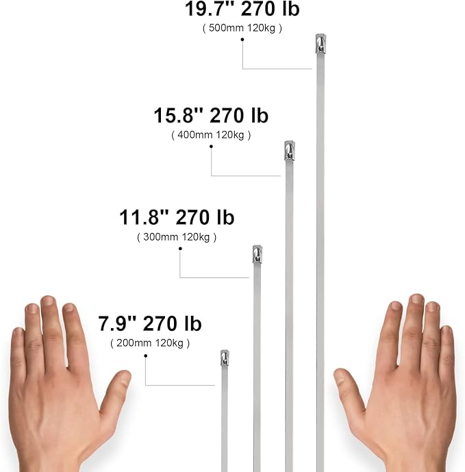 OFFO Metal Zip Ties 19.7 in Premium Heavy Duty Stainless Steel Wire Multifunctional Locking Exhaust Wrap Flexible Durable 30 PCS