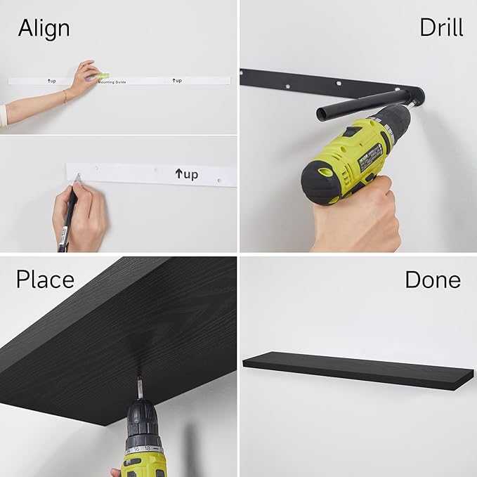 BAYKA Floating Shelves, 48 inch Wall Mounted Rustic Wood Shelves for Bathroom, Bedroom, Living Room, Kitchen, Office, Hanging Shelf for Books/Storage/Decor(Black,Set of 2)