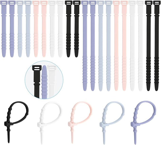 Silicone Zip Ties, Reusable Zip Ties, Rubber Cable Ties for Cable Management, Everyday Essentials,Travel Essentials,Office Camping Accessories,Elastic Cord Ties,Multicolor Cable Straps in Two Sizes