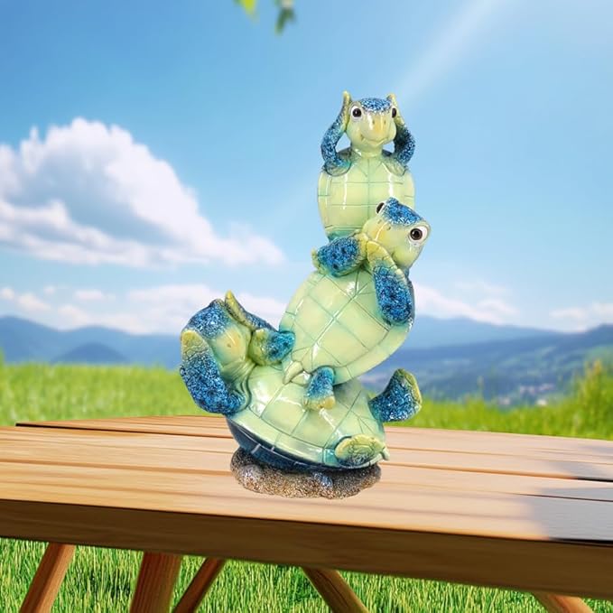 Resin Sea Turtle Statue - Baby Turtle Figurine for Home Decor, Feng Shui Wealth Lucky Charm, Cute Blue Ocean Decor, 9-Inch Tabletop Decoration Gift