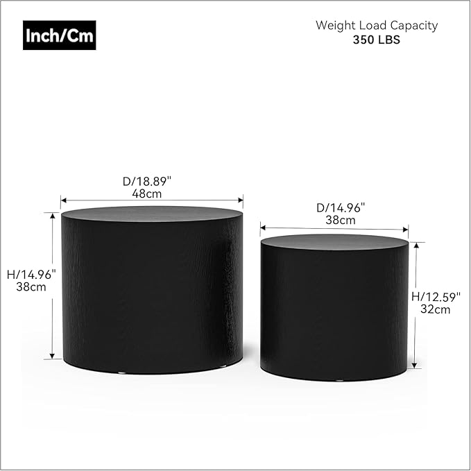 Nesting Coffee Table Set of 2, Round Side Tables Set, Wooden Accent Table, Modern End Tables, Minimalist Circle Table for Small Space Living Room Bedroom, Black