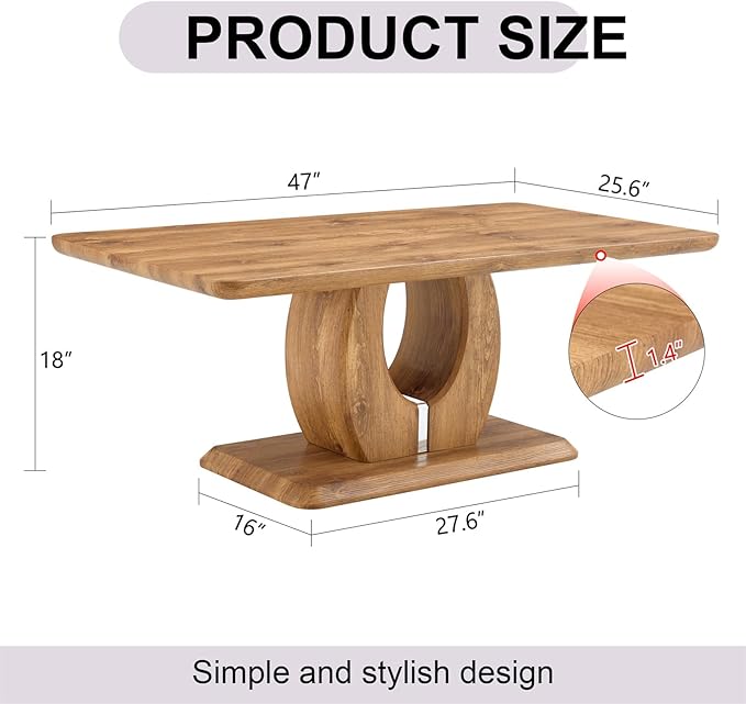 LKTART Rectangle Coffee Table for Living Room, Imitation Marble Coffee Tables with Storage, Modern Stable Base Center Tea Table for Dining Room Small Space Apartment (47''L×25.6''W-Brown)