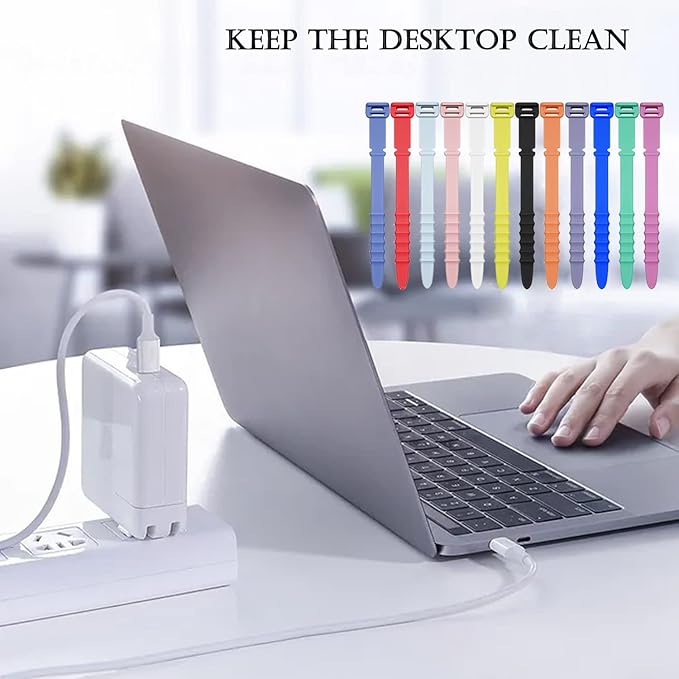 36Pcs Reusable Silicone Zip Ties, Rubber Cable Ties for Cable Management, 4.5 Inch Elastic Cable Organizer for Home Office Table Desk Organization, Bundling Cable Wires (12 Colors)