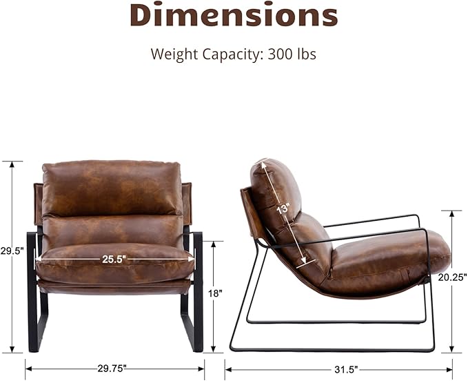 HEAH-YO Modern Accent Chair Set of 1, PU Faux Leather Lounge Chair with Soft Seat Cushion and Solid Metal Frame, Comfy Living Room Chair Reading Chair for Bedroom, Brown