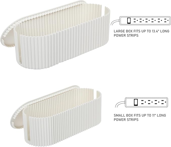 FABROK 2 Pack Cable Management Box, Cord Organizer Box with 20 Cable Ties, Power Strip Storage to Hide Charger Adapter Power Cord Charging Station White (Small+Large)