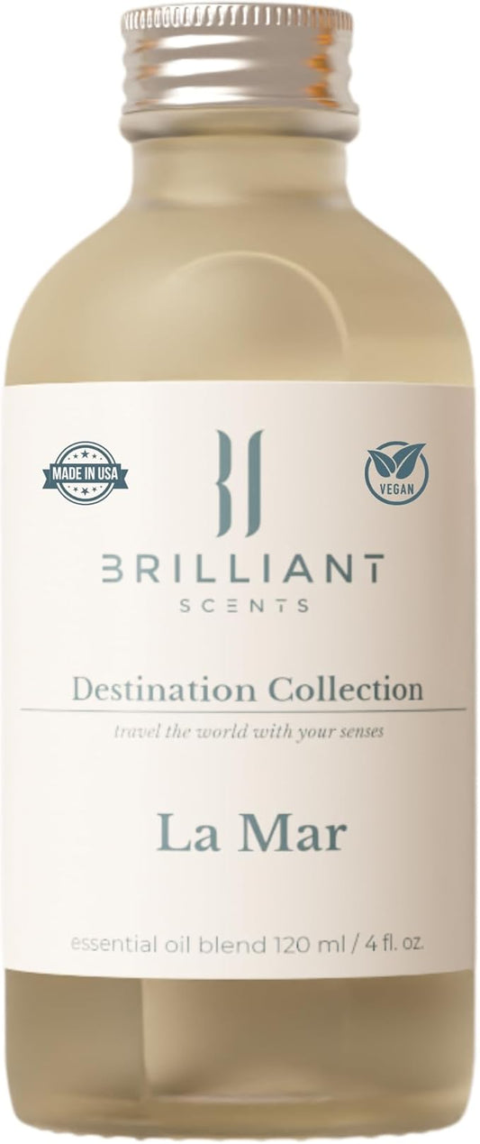 Brilliant Scents La Mar Fragrance Oil 120ml - Premium Diffuser Oil for Home, Office, Hotels - Long Lasting, Plant-Based, Meets IFRA Standards, USA-Made - White Tea, Ginger, Musk