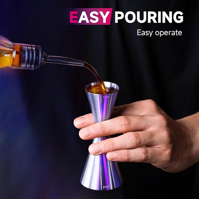 Lexenic oz/ml Dual Markings Jigger for Bartending, 304 Stainless Steel Heavy Duty Double Cocktail Jigger with 7 Measurements Inside, Professional Japanese Bar Tool for Bartender Home Bar Party