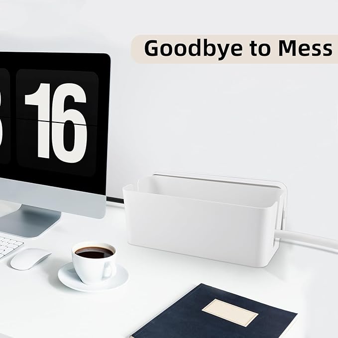 YaeCCC Cable Management Organizer Box Power Strips Hider Power Cords Hider for Desk, TV, Computer, USB Hub,Cords (Set of Three) White