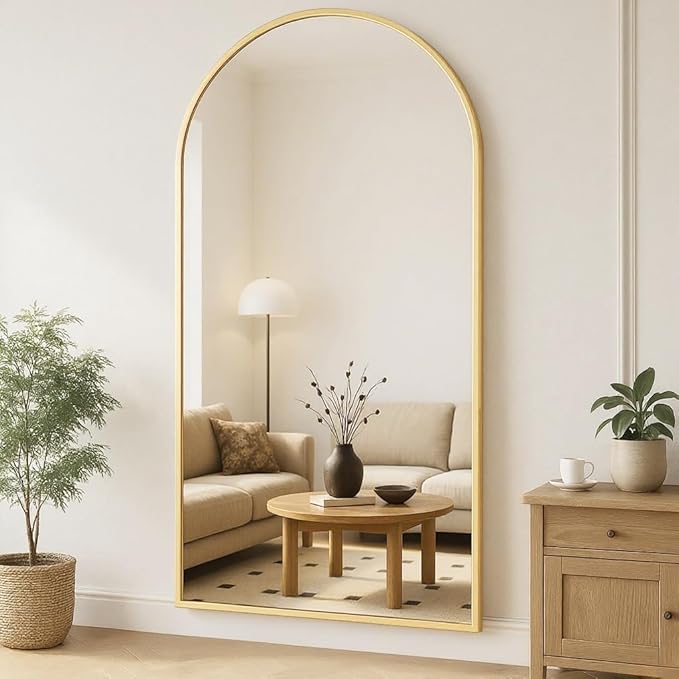 Full Length Mirror, 78"x38" Arched Floor Length Mirror with Stand, Gold Body Mirrors Hanging or Leaning, Wall Mirrors Freestanding with Aluminum Frame for Living Room, Bedroom