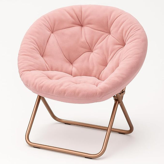 Magshion Saucer Chair for Adults, Comfy Living Room Lounge Chair for Bedroom Corner, Dorm, Apartment, Faux Fur Fluffy Circle Accent Seat with Thick Padded & Folding Metal Frame (Pink)