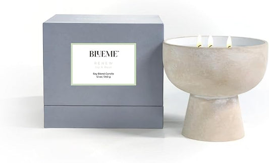 BLUEME Ivy & Rose, Luxury Candle w/Essential Oils, 3 Wick, Hand-Poured Soy, Cotton Wick, Ceramic