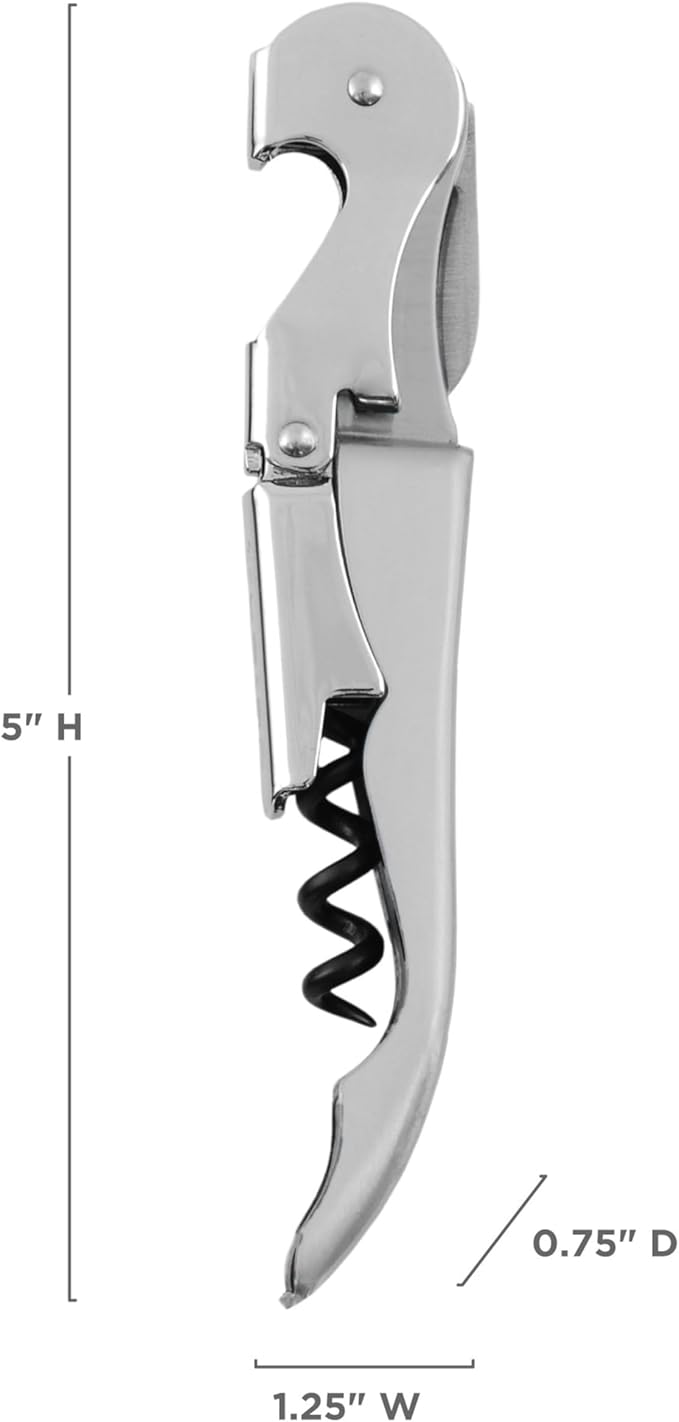 True Truetap Double Hinged Waiter's Corkscrew Wine Opener, Stainless Steel Wine Bottle Opener with Built In Foil Cutter, Home Bar Tools, Bar Cart Accessories, Wedding Gifts, Set of 1, Silver