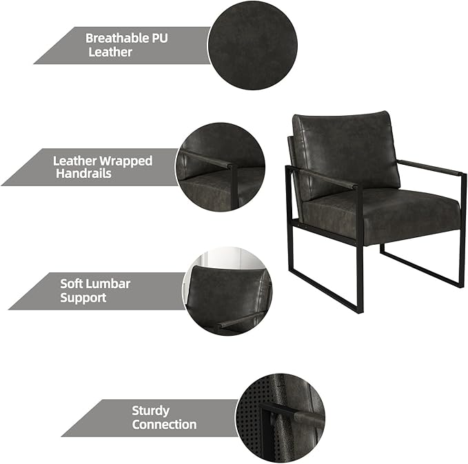 INZOY Accent Arm Chair with Metal Frame Set of 4, Comfy Living Room Chair with Plump Backrest and Cushion, Mid Century Modern Chair with Sturdy Structure, Easy to Clean, Dark Grey