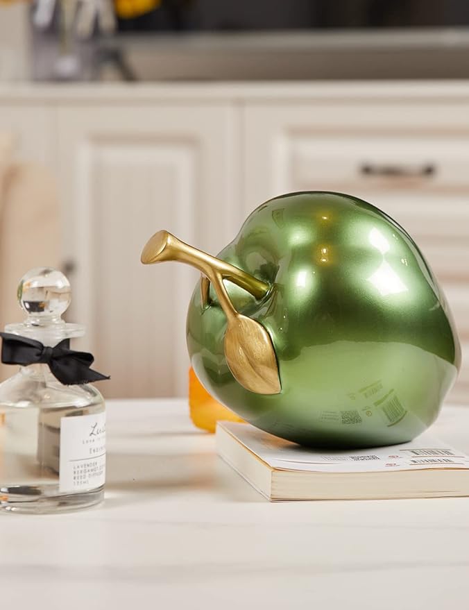 Apple Decor Statue Modern Sculpture Arts Fruit Figurine Polyresin Green 7.0 inch