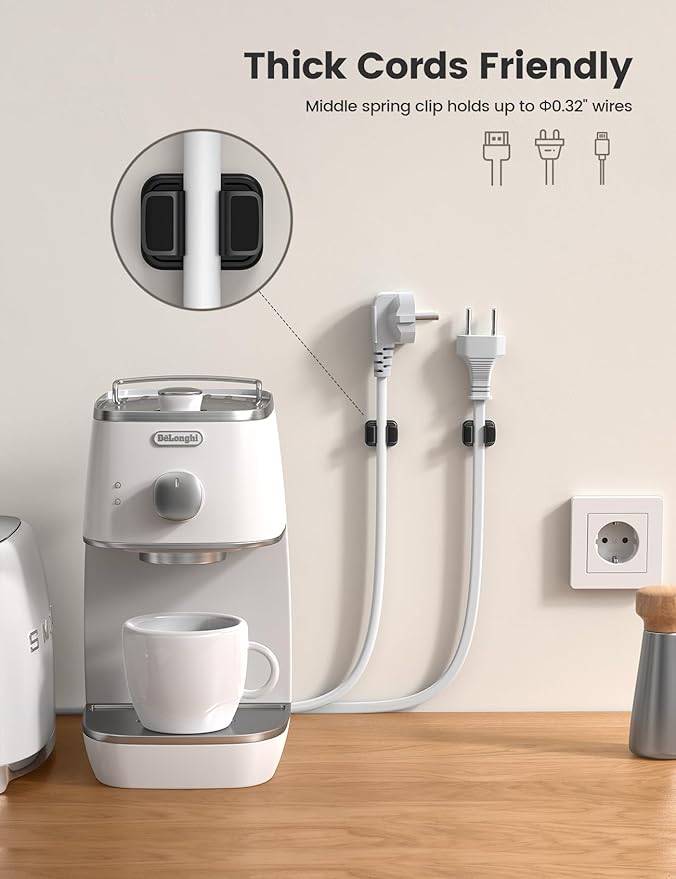 3-in-1 Cord Spring Clip Holder - Lamicall Small Clips for Desk Cable Organizer, Adhesive Adjustable Cable Holder for Charger Wire, USB Cord, Office, Car, Cord Management, Desk Accessories, 6Pcs