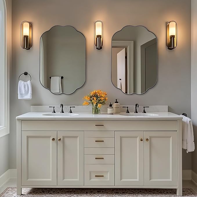 ANDY STAR Scalloped Bathroom Mirror, 24x36 Inch Matte Black Vanity Mirror in Stainless Steel Metal Frame, Unique Oval Mirror with Modern Curved Edge Design, Ideal for Bathroom, Bedroom, Entryway