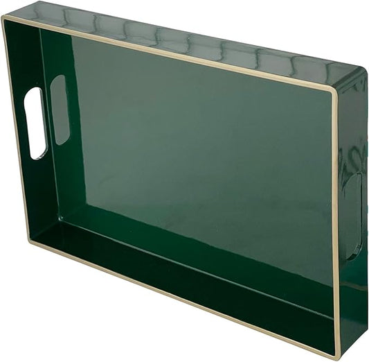 Zosenley Decorative Tray, Rectangular Plastic Tray with Handles, Modern Vanity Tray and Serving Tray for Bathroom, Kitchen, Ottoman and Coffee Table, 15.6” x 10.2”, (Rectangular, Blackish Green)