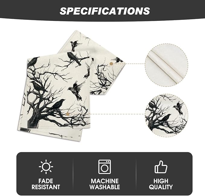 Artoid Mode Silhouette Tree Crows Halloween Table Runner, Branches Fall Kitchen Dining Table Decoration for Outdoor Home Party 13x108 Inch