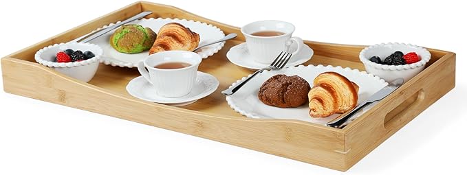 GOBAM Bamboo Extra Large Ottoman Tray, 26 x 15 inches - Wooden Tray for Dining Table & Parties, Serving Tray with Handles for Food, Cheese, Snacks, Tea, Coffee & Wine
