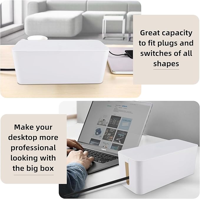 YaeCCC Cable Management Organizer Box Power Strips Hider Power Cords Hider for Desk, TV, Computer, USB Hub,Cords (Set of Three) White