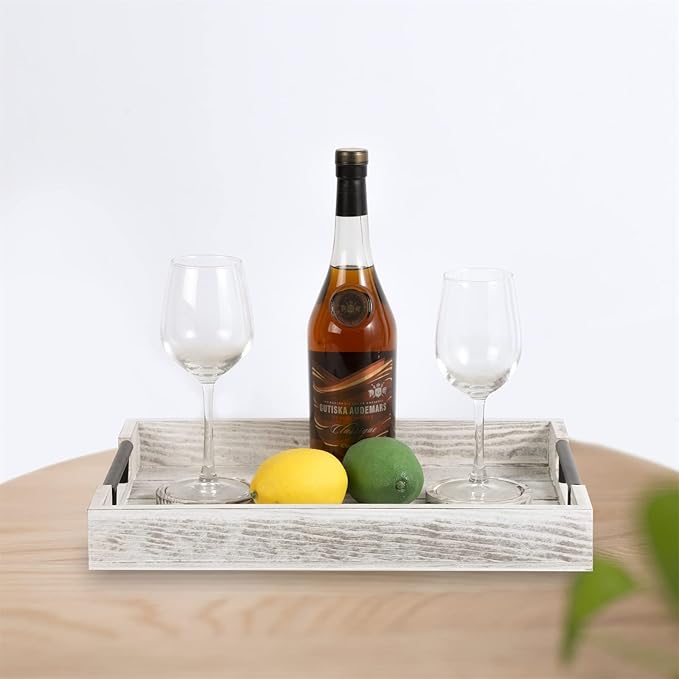 Wooden Serving Ottoman Tray With 4 Coasters, Breakfast Tray With Handles, Home Decor for Living Room, Coffee Table