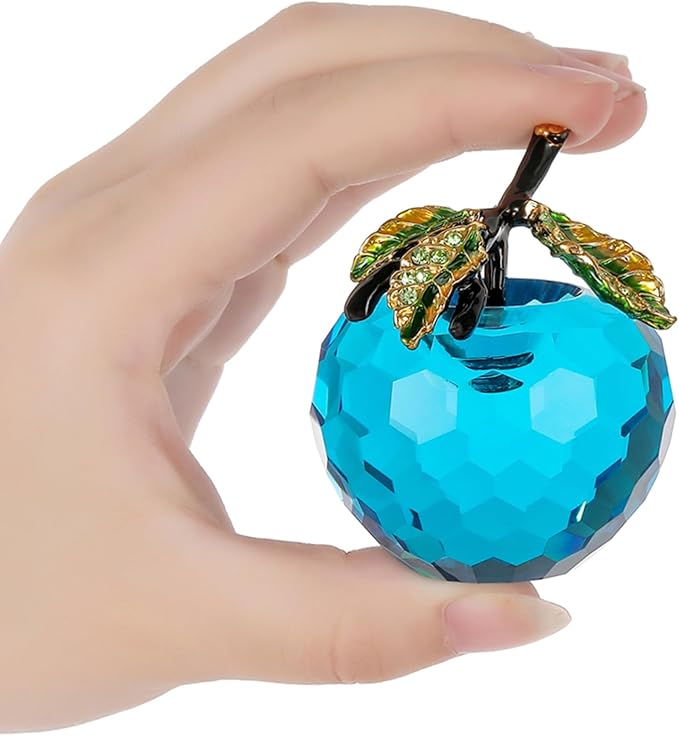 Crystal Apple Figurine Paperweight, Handmade Statue Ornament Home Decoration, Collectible Crystal Crafts, Come with Gift Box, Great Gift for Birthday Holidays Christmas (Blue-50mm)