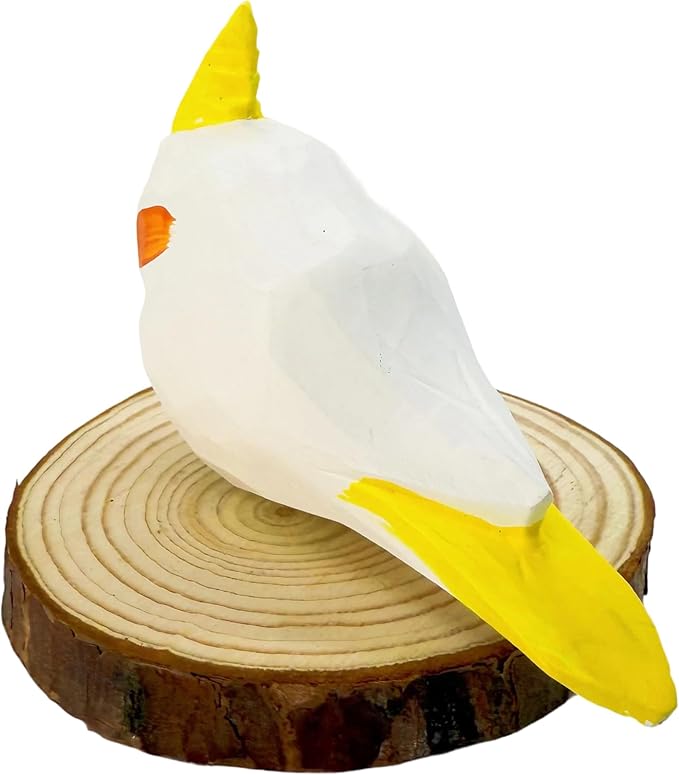 Wooden Bird Figurines Funny Desk Accessories Hand Carved Wood Decorative Small Birds Animal Miniature Statues Ornament for Home Room Decor (Yellow White)