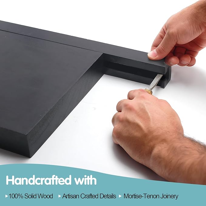 Solid Walnut Floating Shelves for Wall, 16"*6.7"*1.6"Real Thick Wood Mounted Wall Display Shelf with Joinery for Home Decor, Bathroom,Kitchen Set of 1（ Black Stain）