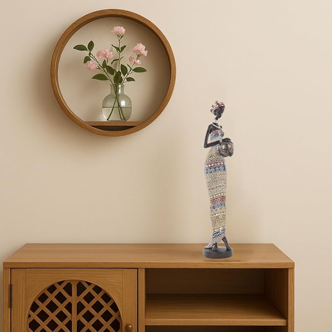 African Traditional Art Handmade Statues, Colorful Geometric Pattern Long Skirt Women's Ornaments and Decorations, Suitable for Home Study Display and Cultural Gift Collection