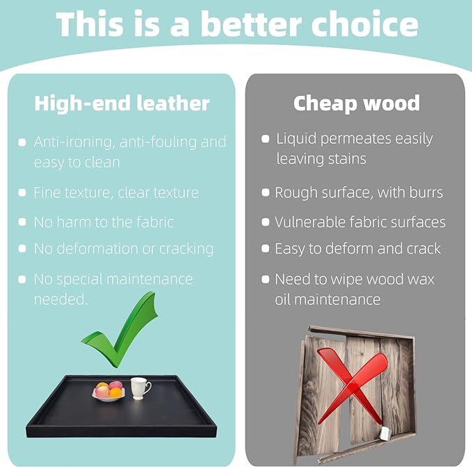 35 * 18 inches High-End Light Luxury Leather Rectangle Oversized Service Tray for Ottoman Tray, Coffee, Food, Family Dinner, Picnic, Party Essentials (Black, 35 * 18 inch)