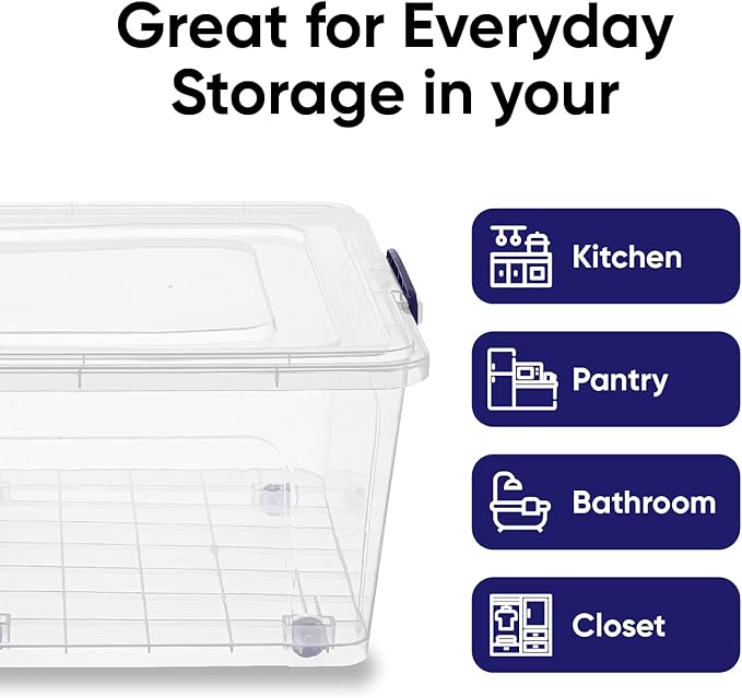 Superio Storage Containers With Wheels (3 Pack), Stackable Large Storage Containers With Lids, Durable Latches (60 Quart)