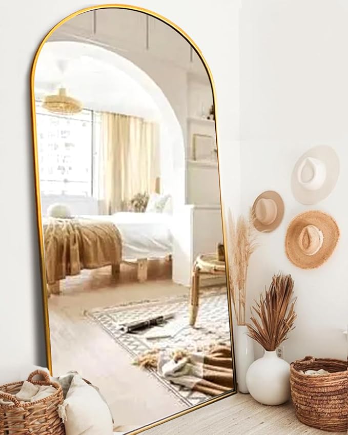 Full Length Mirror with Stand, 41"x81" Floor Mirror Freestanding, Arched, Oversized Mirror Full Length(Gold)