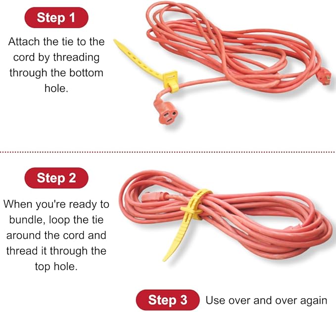 ONE TIE 14-Inch Reusable Zip Ties, Large Cable Management & Cord Organizer Zip Ties for Home, Office, and Industrial Use, Great for Gardening, Weather Resistant, Indoor/Outdoor Use, USA, 10pcs,Yellow