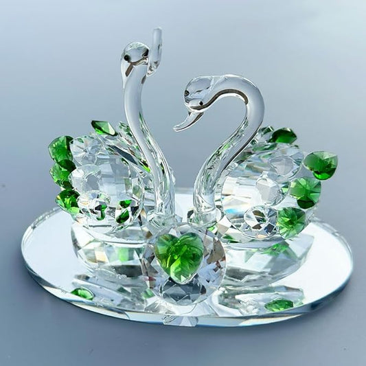 Handcrafted Crystal Swan Figurine Sculpture with Accents, Decorative Glass Collectible,Birthday, Party, Study Room, Window (Green)